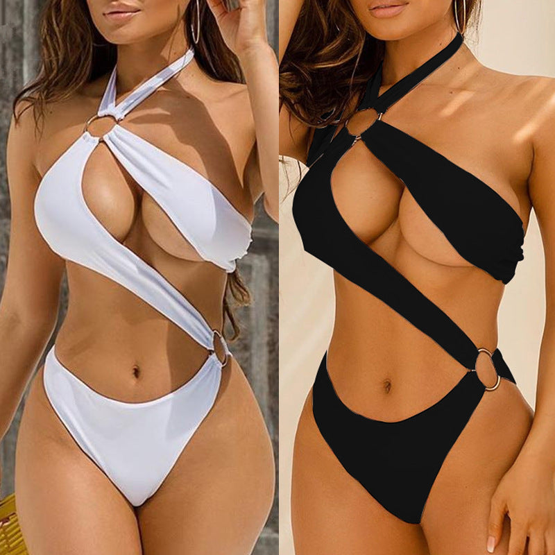 Sexy One-piece Three-color Ring Strap Bikini Swimsuit
