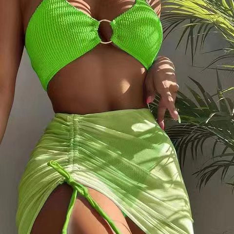Women's Swimwear Body Solid Color Fashion Halter Three-piece Suit