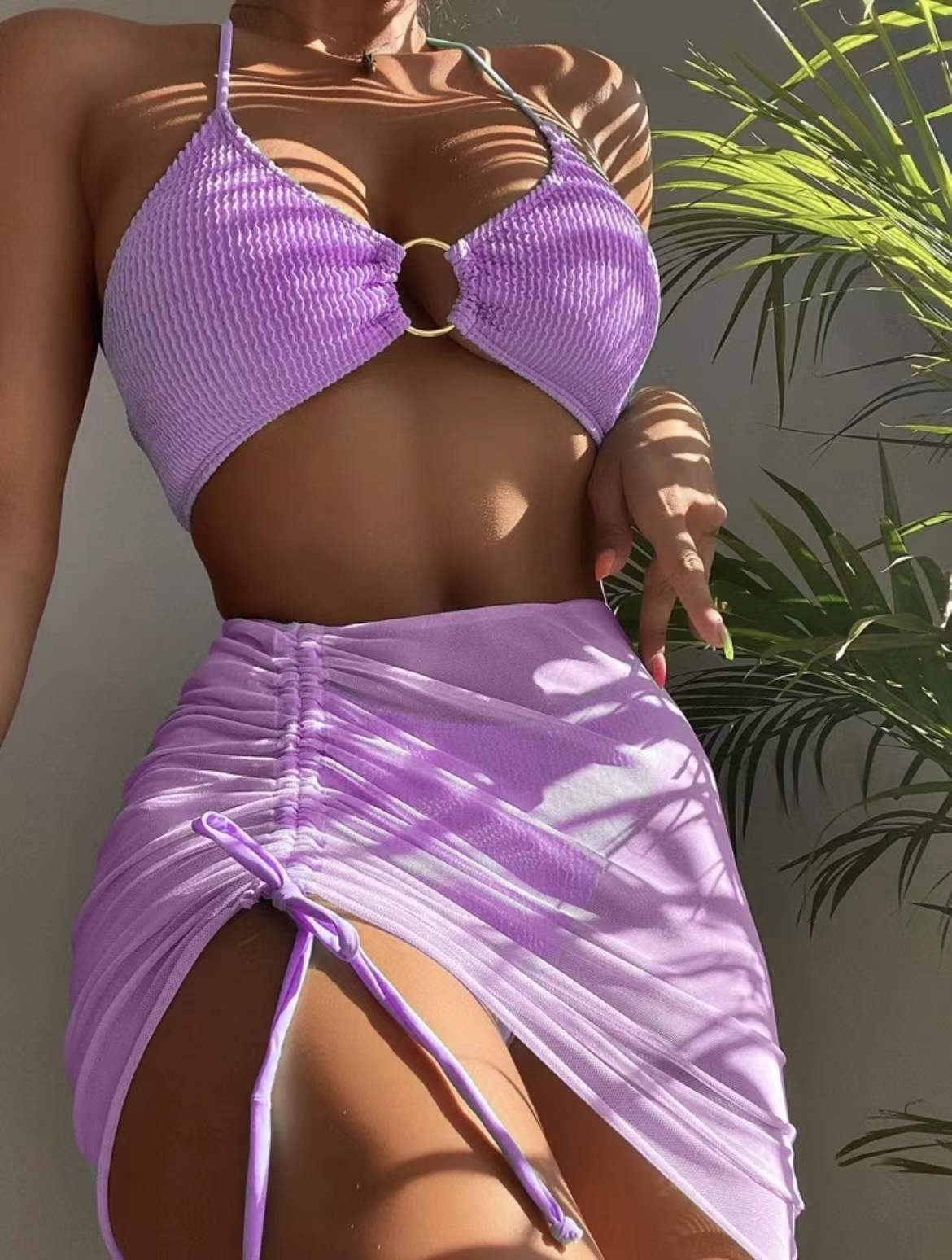 Women's Swimwear Body Solid Color Fashion Halter Three-piece Suit