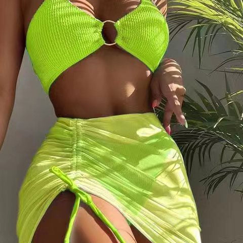 Women's Swimwear Body Solid Color Fashion Halter Three-piece Suit