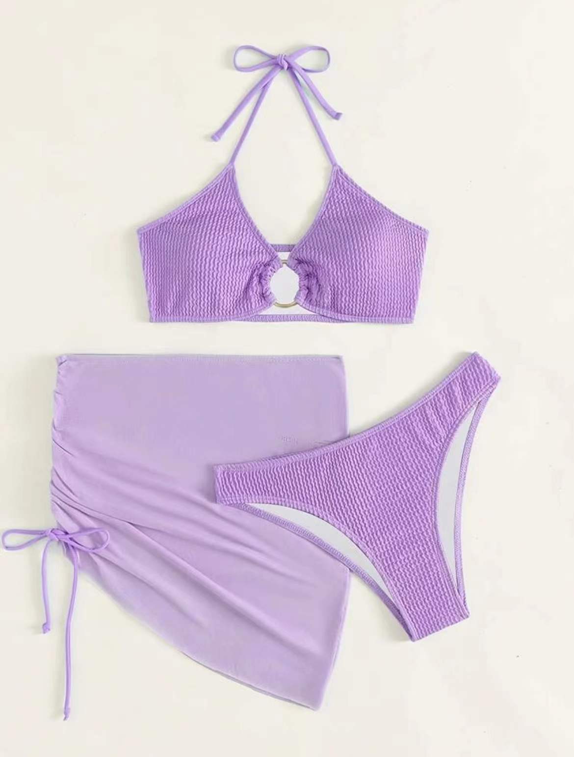 Women's Swimwear Body Solid Color Fashion Halter Three-piece Suit