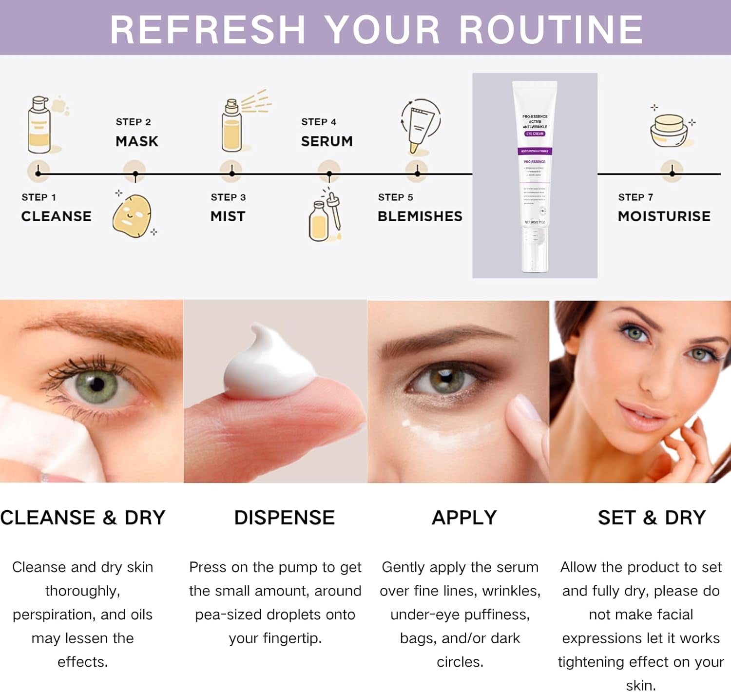 Eye Cream anti Aging, Eye Tightening Cream Instant, Moisturizing under Eye Cream with Centella and Hexapeptide, Eye Tightening Cream, Hydrating Brightening anti Aging Eye Bags Remover Wrinkle Filler