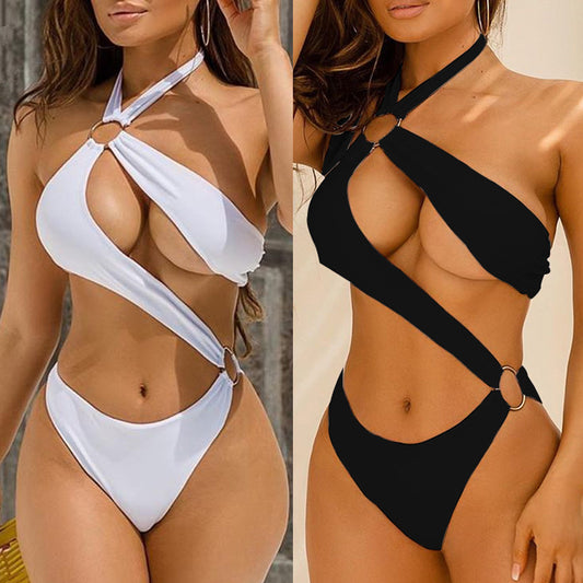 Sexy One-piece Three-color Ring Strap Bikini Swimsuit