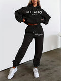 MILANO Letter Printed Women Hoodie Set Street Hip Hop Clothing Casual Female 2Pcs Clothing Plush Sweatshirt Perfect for Outdoor