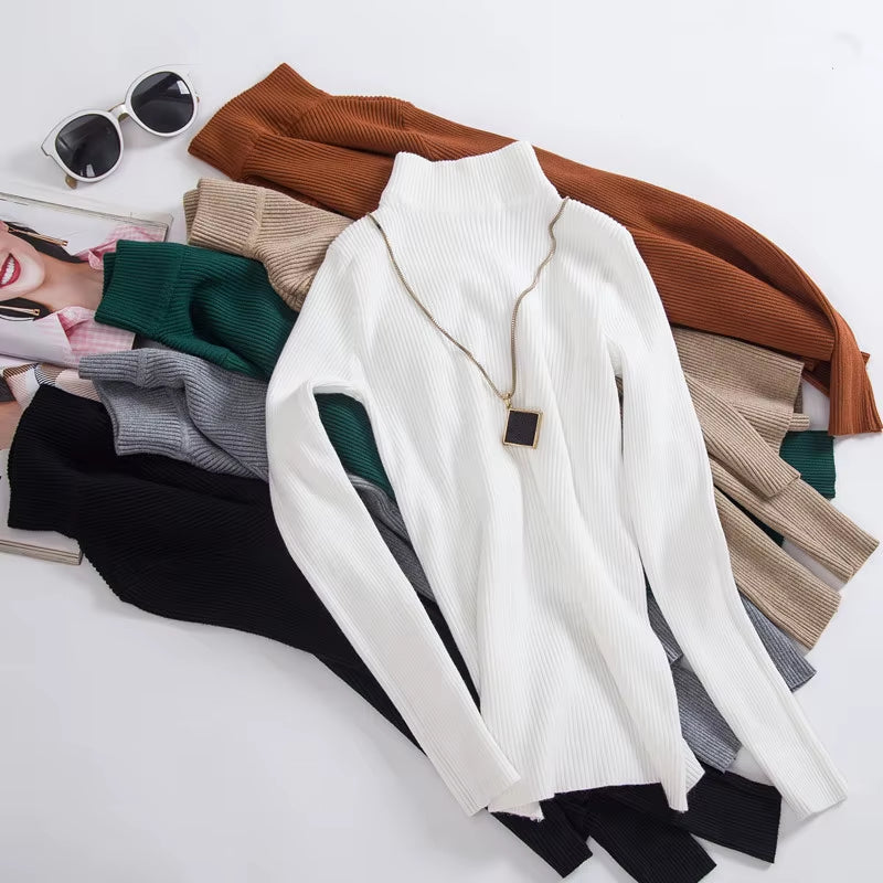 On Sale Autumn Winter Women Knitted Turtleneck Pull Sweater Casual Soft Collar Jumper Fashion Slim Warm Female Pullover Clothes