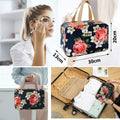 Women's Portable Toiletry Bag - Large Leakproof Cosmetic Organizer in Navy Rose Floral Design