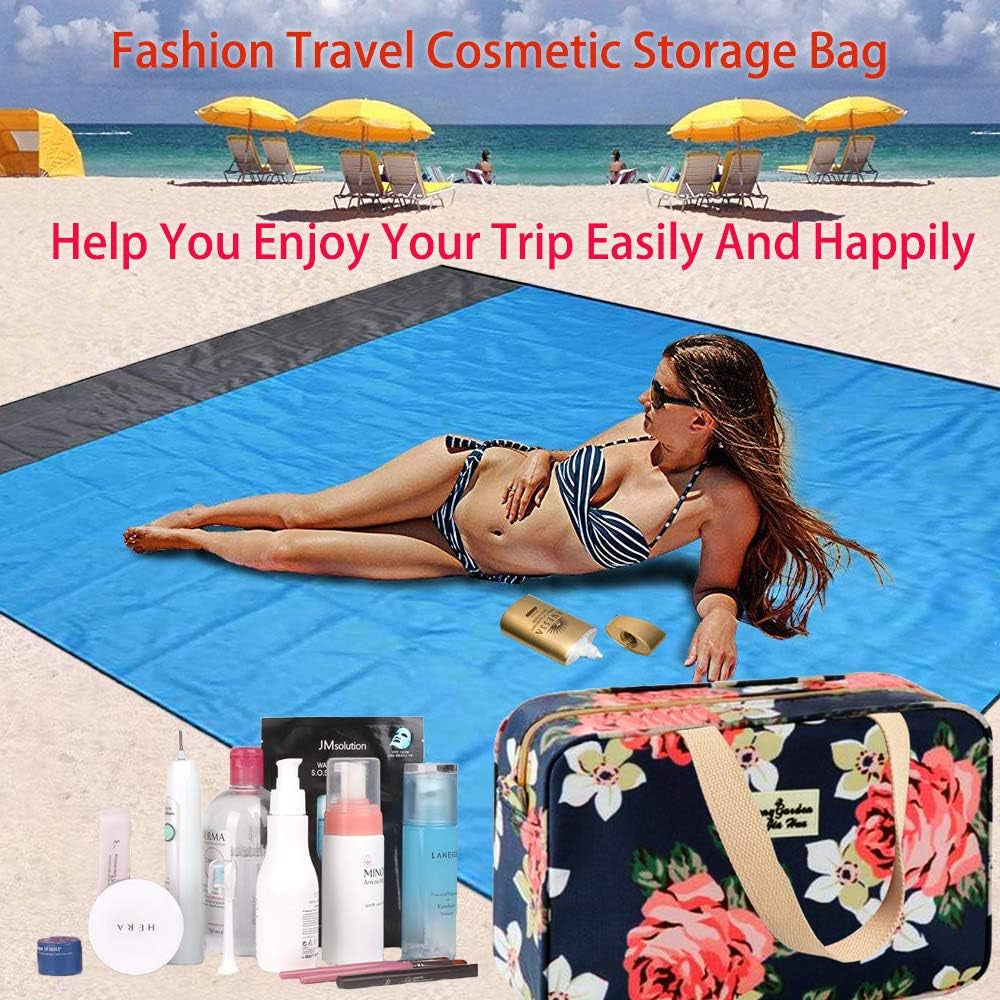 Women's Portable Toiletry Bag - Large Leakproof Cosmetic Organizer in Navy Rose Floral Design