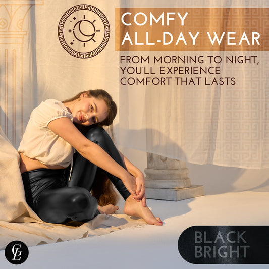 Gaia Luxury Women's Faux Leather Leggings - Comfortable All-Day Wear - Black Bright Stylish Leggings for Women - High-Quality Fashionable Activewear