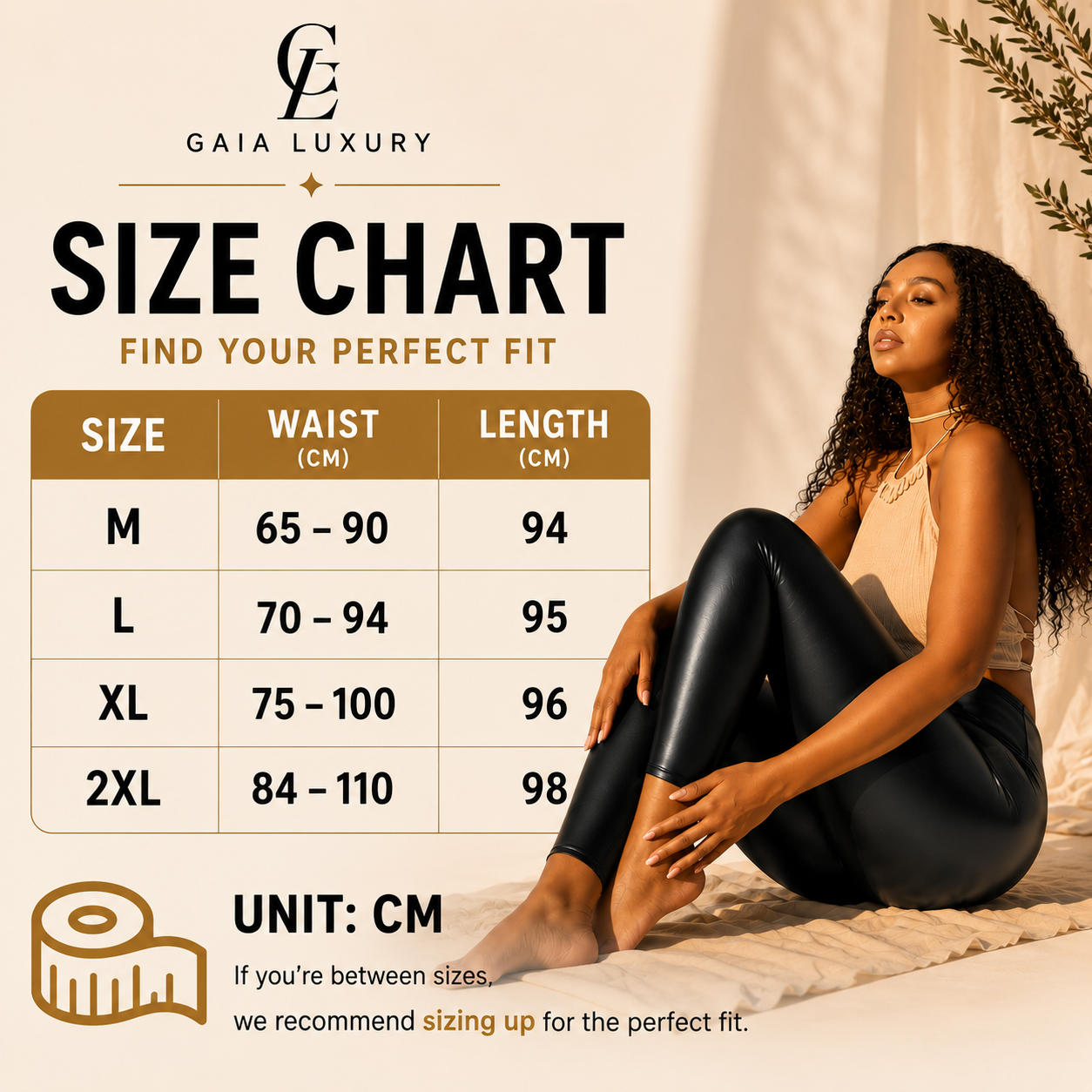 gaia luxury size chart 