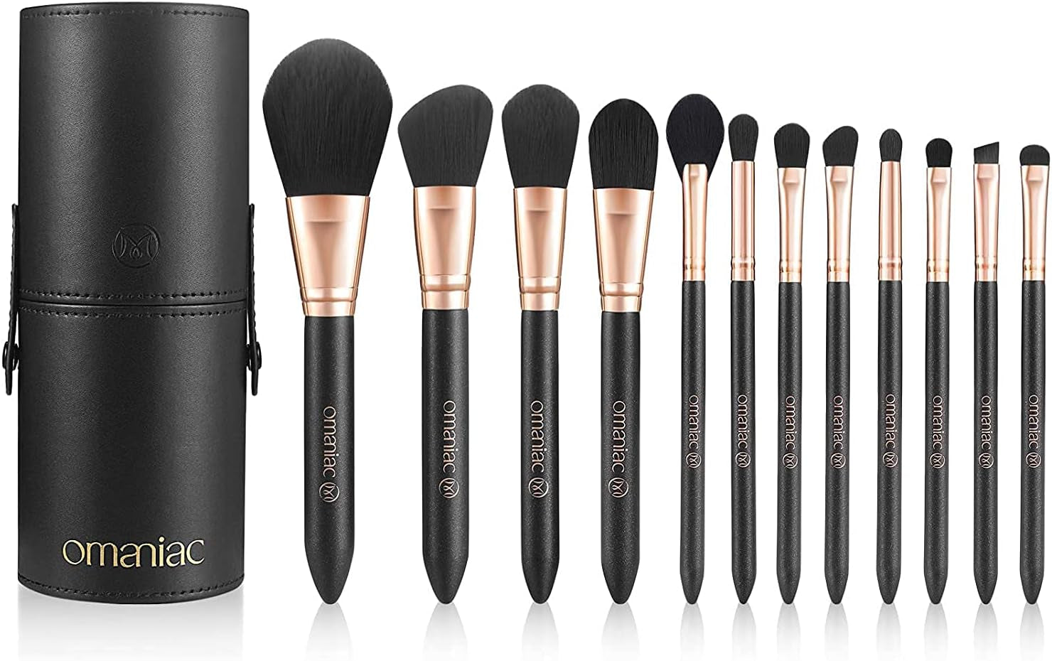 Professional 12-Piece Makeup Brush Set with Pearl Finish Handles, Ergonomic Design, and Travel Case