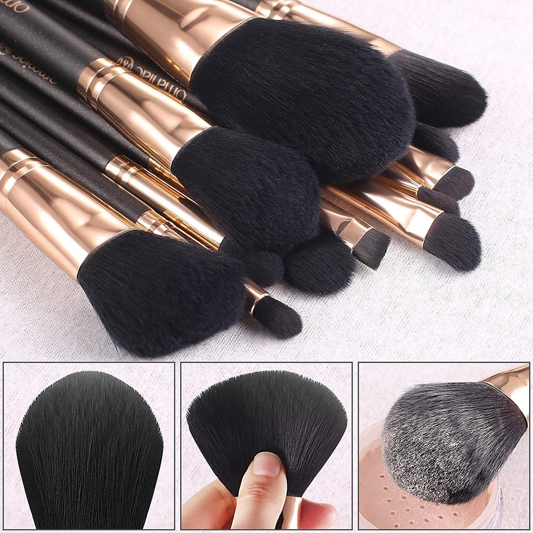 Professional 12-Piece Makeup Brush Set with Pearl Finish Handles, Ergonomic Design, and Travel Case