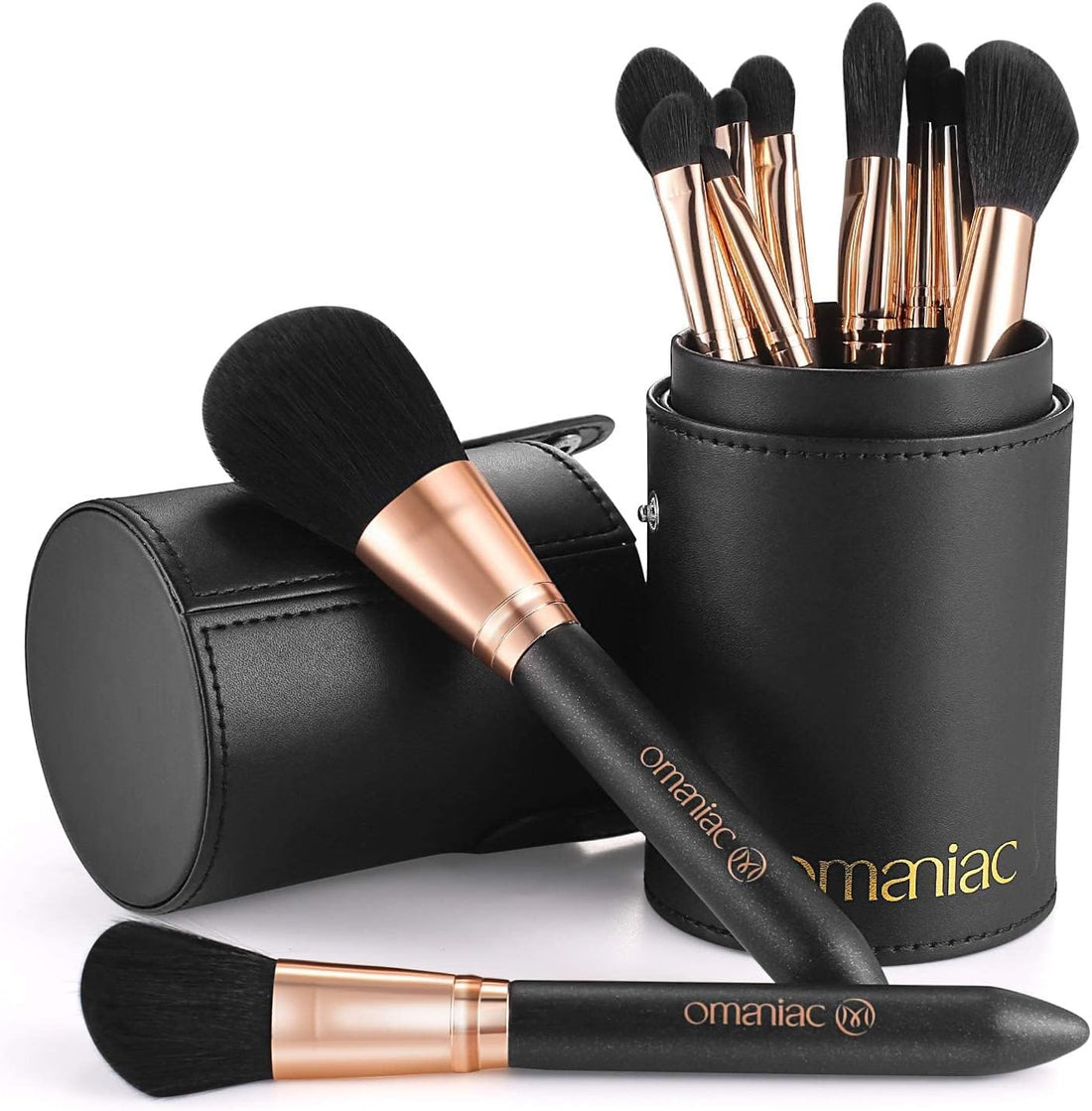 Professional 12-Piece Makeup Brush Set with Pearl Finish Handles, Ergonomic Design, and Travel Case