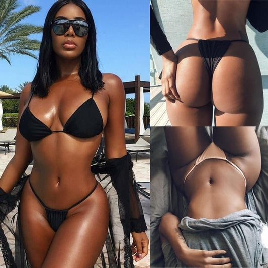 Black Stretch Fabric Beach Bikini Set Temptation Three Point