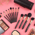 Professional 12-Piece Makeup Brush Set with Pearl Finish Handles, Ergonomic Design, and Travel Case