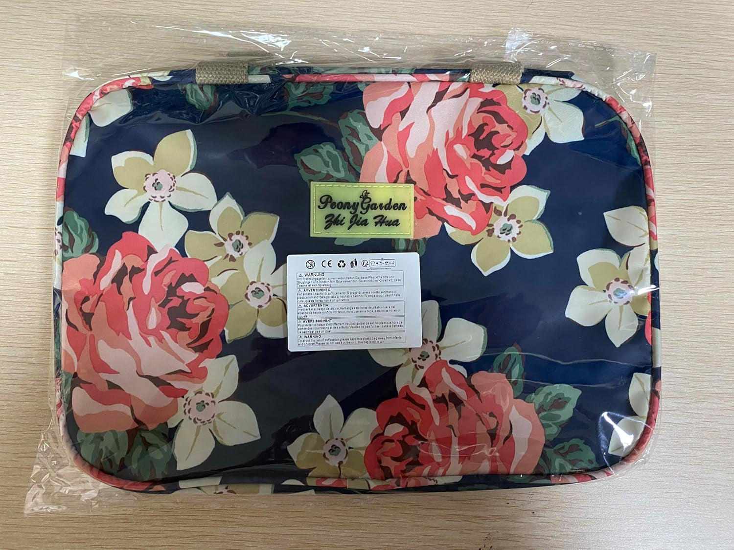Women's Portable Toiletry Bag - Large Leakproof Cosmetic Organizer in Navy Rose Floral Design