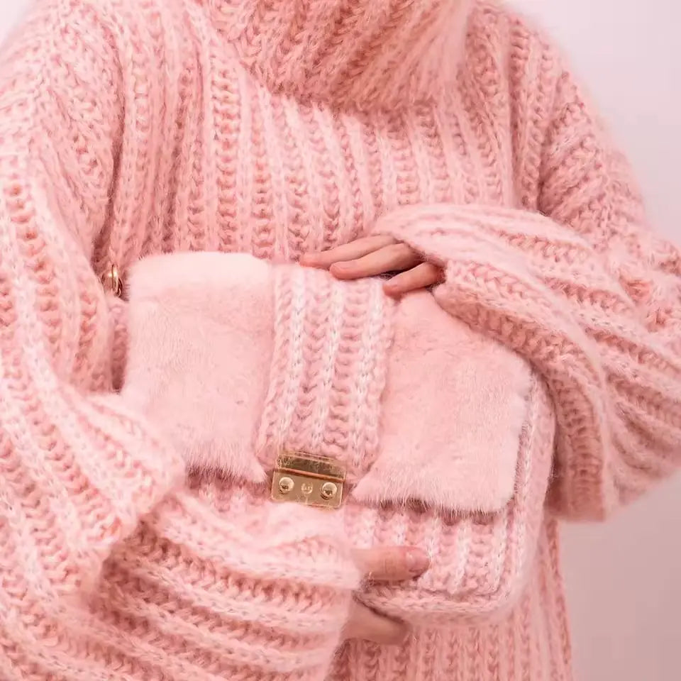 Oversized Cropped Sweater - Turtleneck Women Winter Clothes